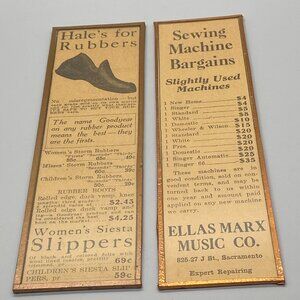 Vintage 1915 Newspaper Ads Hale's For Rubbers Ellas Marx Music Co Sewing Machine